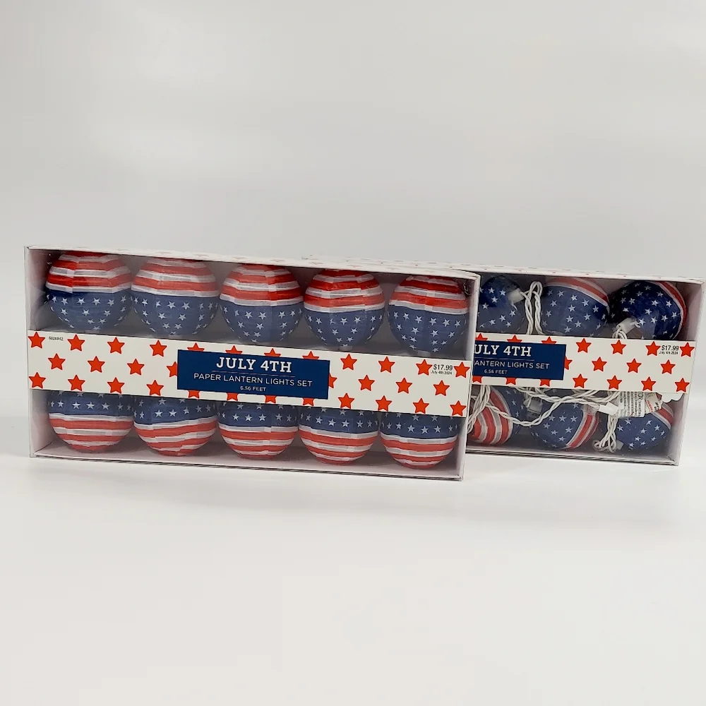 Hobby Lobby Patriotic America Flag Round Lantern Lights 2 Strings Of 6.5 Feet